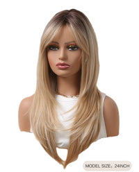 24 Inches Long Straight Ombre Blonde Wig with Bangs