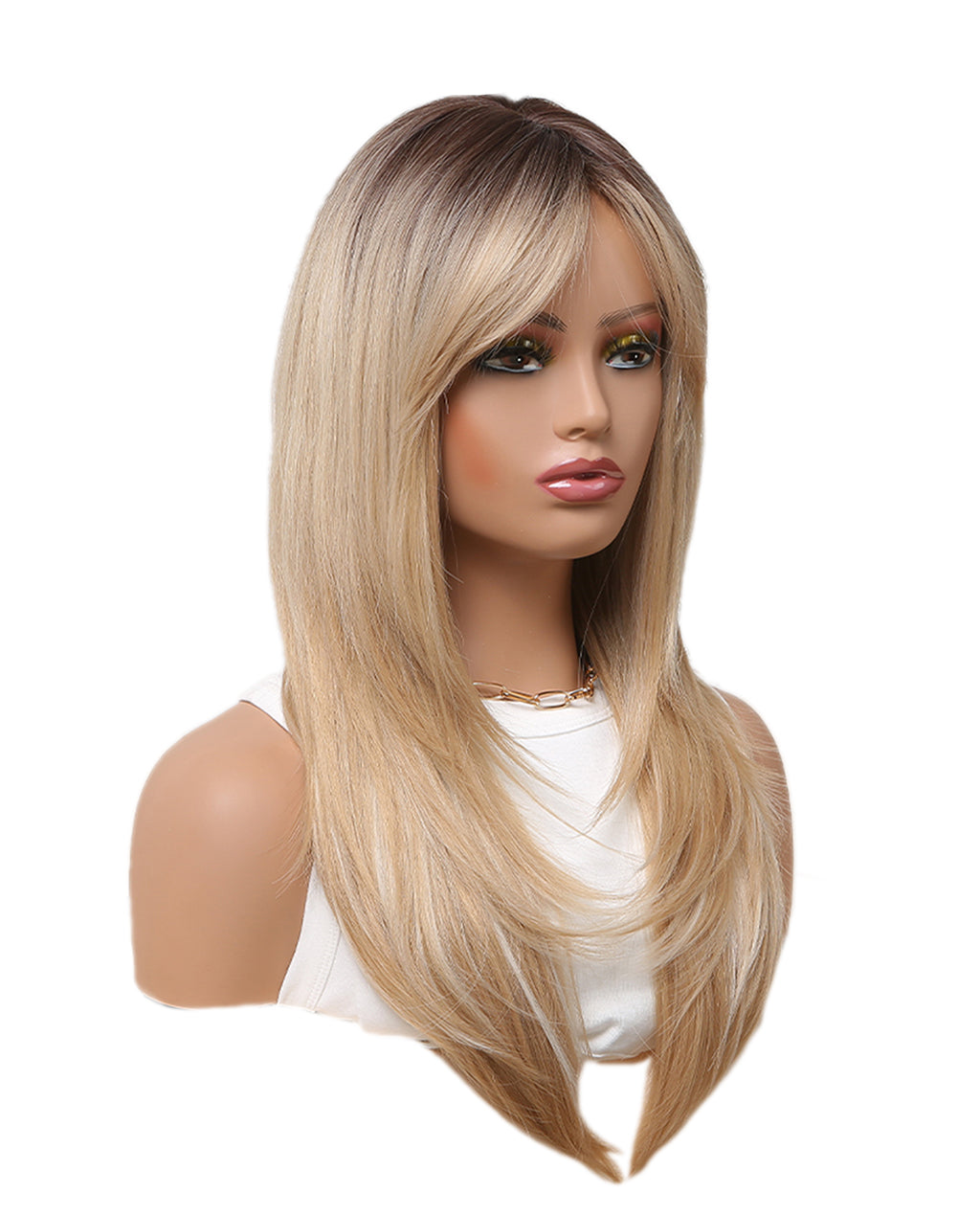 24 Inches Long Straight Ombre Blonde Wig with Bangs