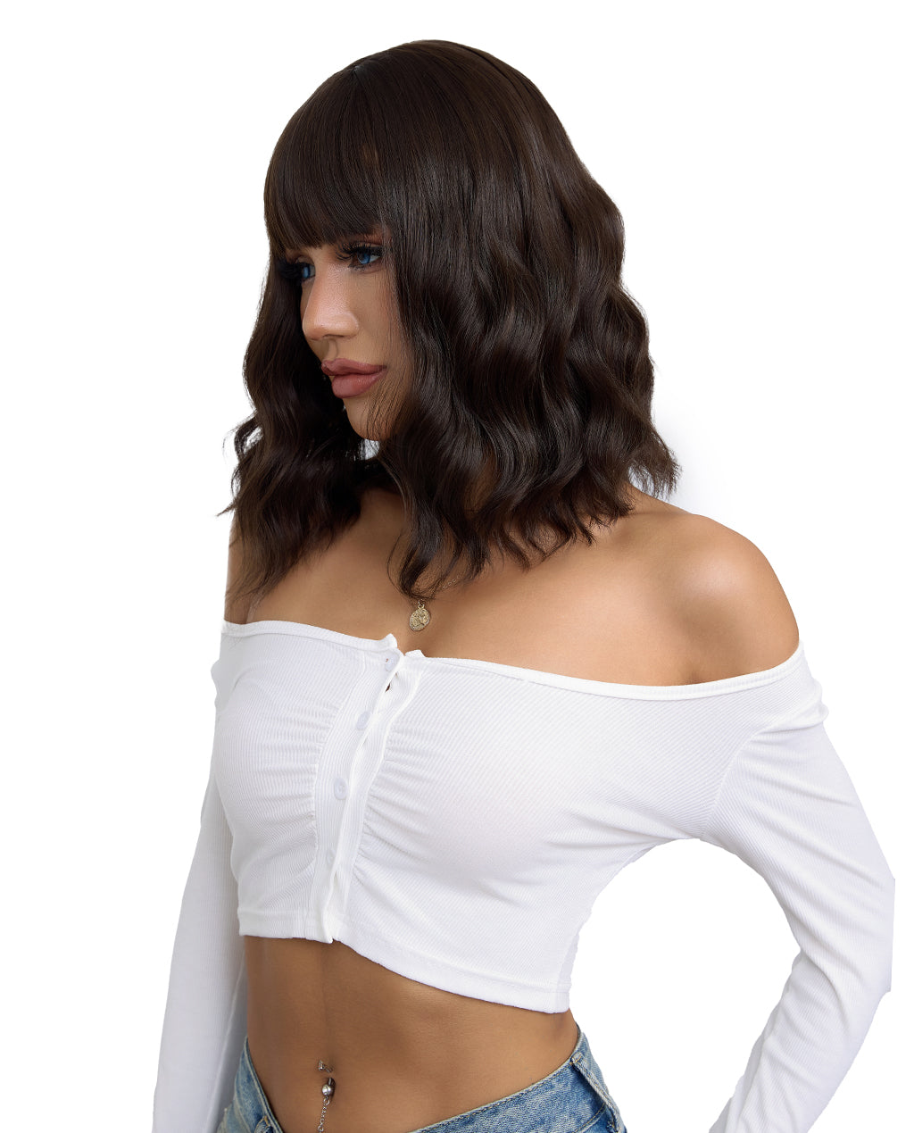 Short Wavy Synthetic Wig With Bangs - ABHAIR