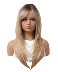 24 Inches Long Straight Ombre Blonde Wig with Bangs