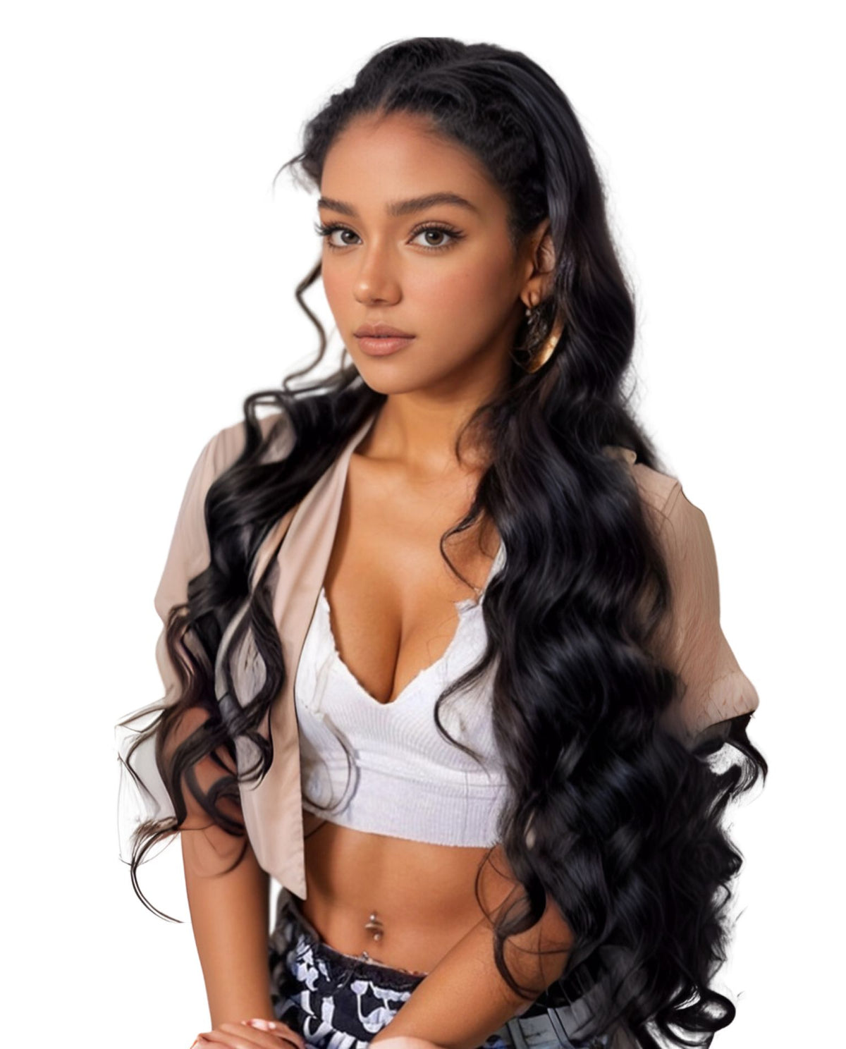 24" Natural Black Body Wave Synthetic Lace Front Wig