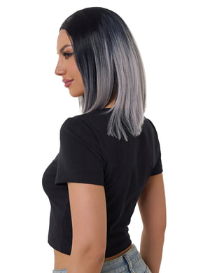 Short Bob Grey Ombre Synthetic Lace Front Wig - ABHAIR