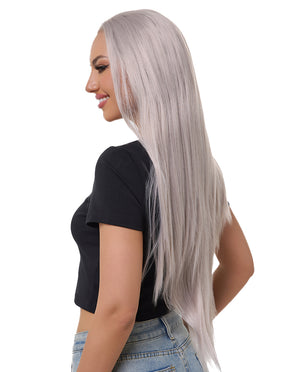 24"  Grey Long Straight Synthetic Lace Front Wig - ABHAIR