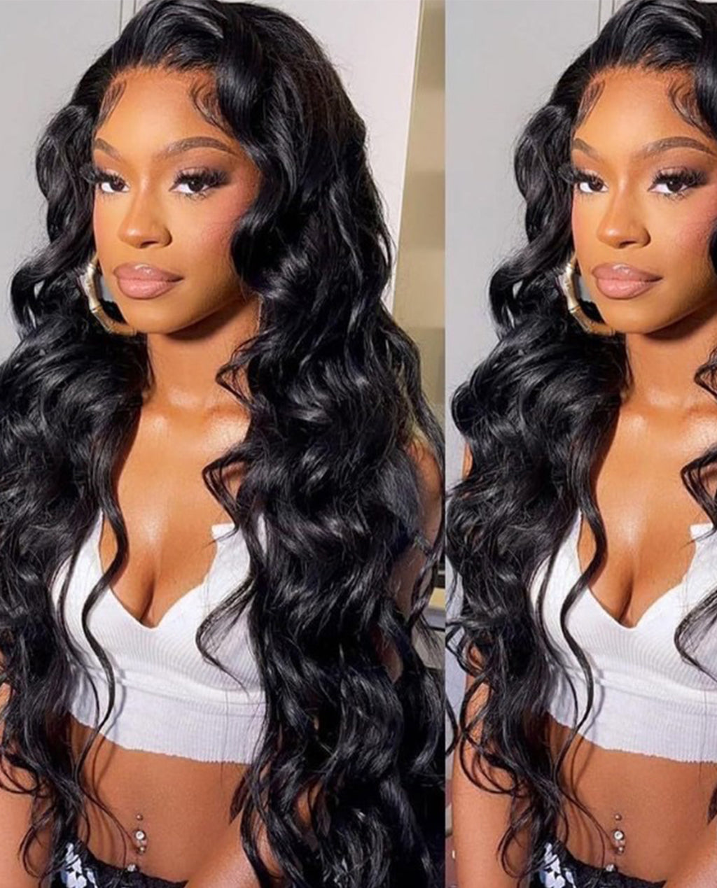 24" Natural Black Body Wave Synthetic Lace Front Wig