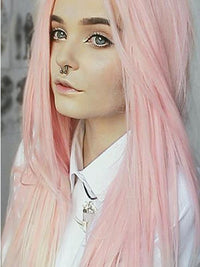 24" Straight Synthetic Pink Blonde Ombre Lace Front Wig