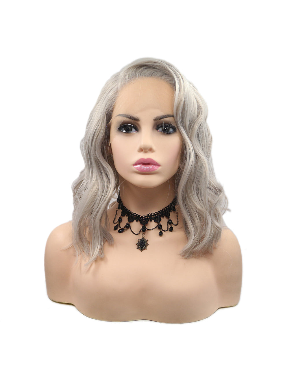 14"  Grey Short Curly Synthetic Lace Front Wig