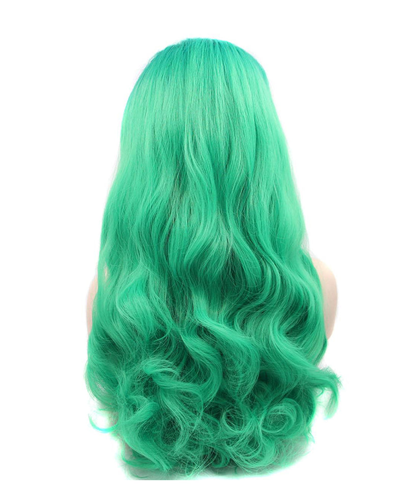 Long Green Wavy Synthetic Lace Front Wig - ABHAIR