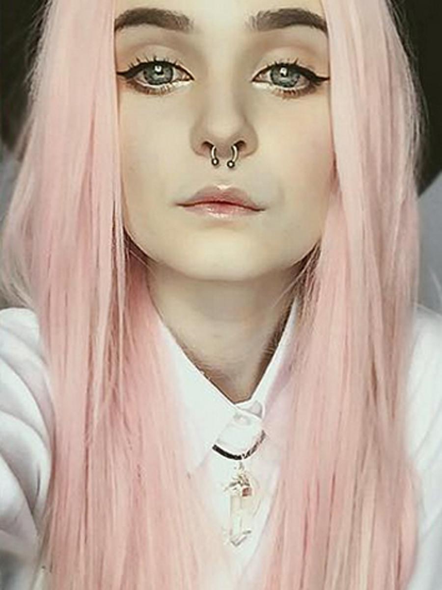 24" Straight Synthetic Pink Blonde Ombre Lace Front Wig
