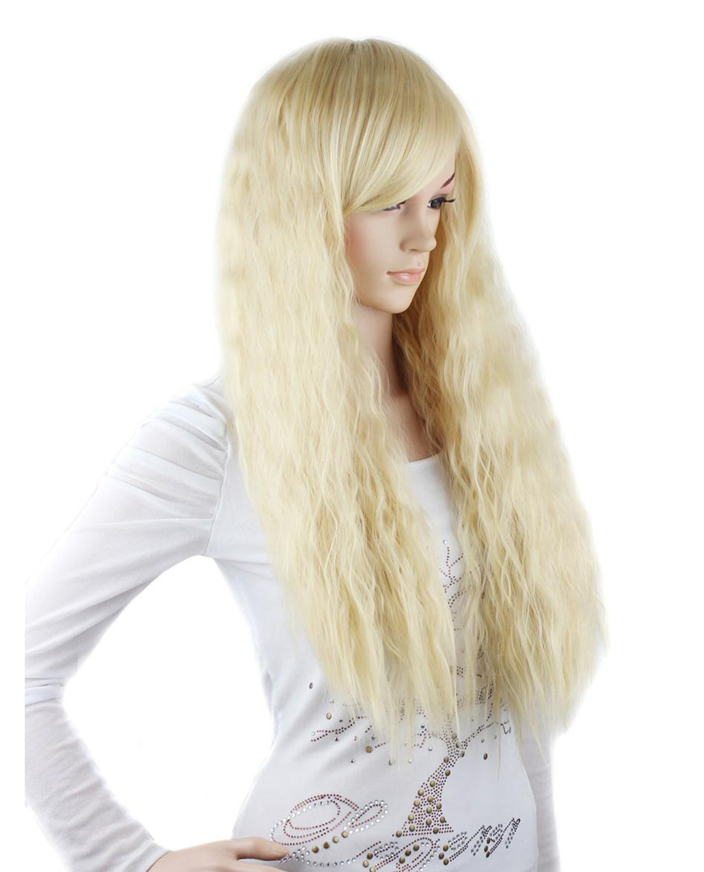 Long Kinky Synthetic  Wig Blonde Color Heat Resistant Synthetic Wig Halloween Wigs - ABHAIR