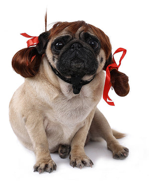 Pig Tail Brown Wig for Pets