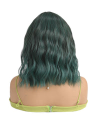 Short Wavy Synthetic Wig with Ombre Green Bangs for a Trendy Look