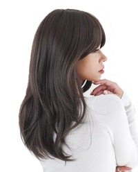 Sleek Long Straight Brown Cosplay Wig with Bangs