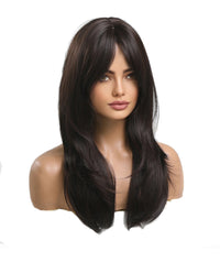 Sleek Long Straight Brown Cosplay Wig with Bangs