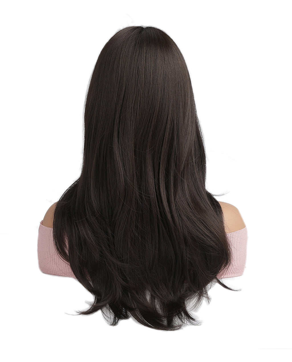 Sleek Long Straight Brown Cosplay Wig with Bangs