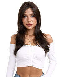 Sleek Long Straight Brown Cosplay Wig with Bangs