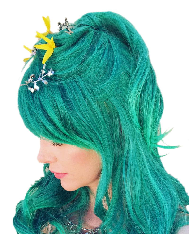 Gradient Green Swept Bang Wavy Costume Wig