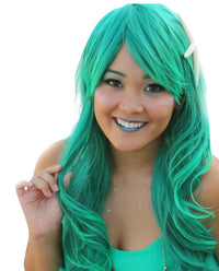 Gradient Green Swept Bang Synthetic Wavy Costume Wig