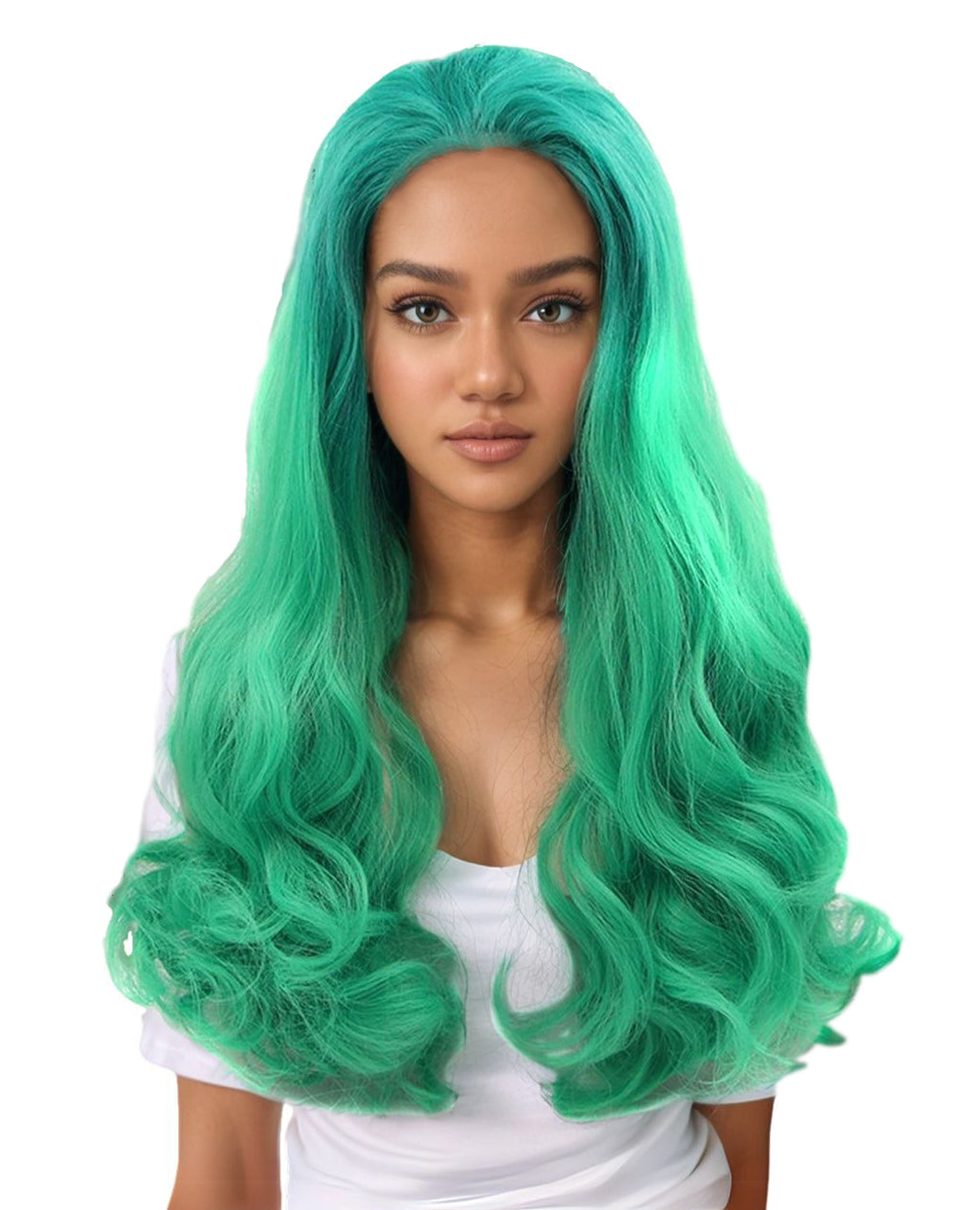 Long Green Wavy Synthetic Lace Front Wig