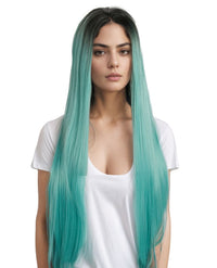 24" Medium Blue Ombre Synthetic Lace Front Wig