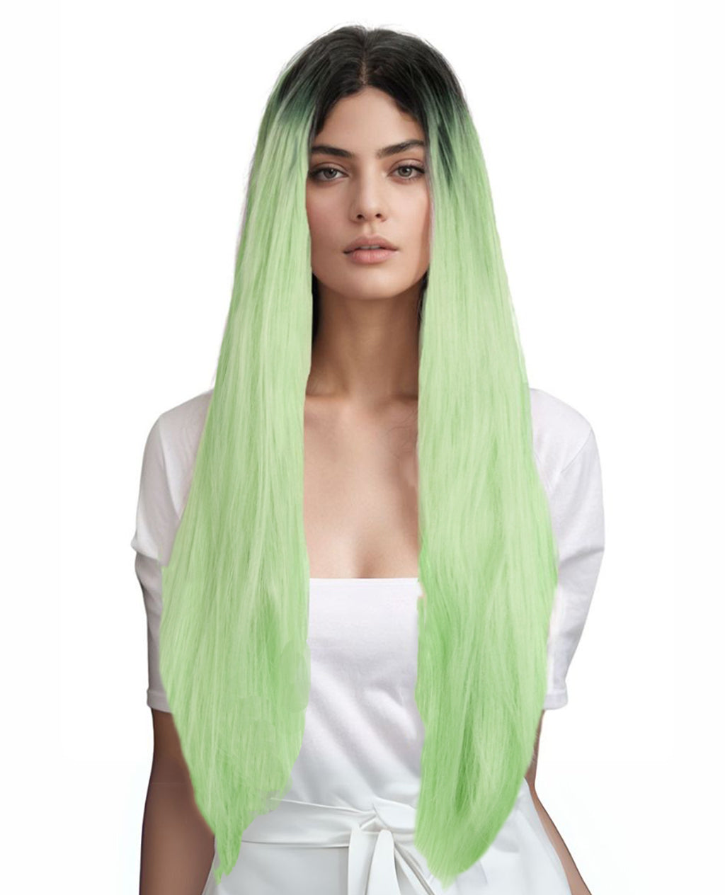 Pastel Green Ombre 24" Straight Synthetic Lace Front Wig