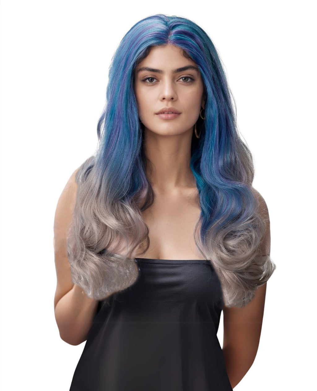 Blue/Gray Wavy 18"  Synthetic Lace Front Wig