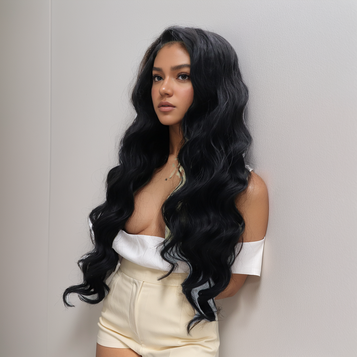 24" Natural Black Body Wave Synthetic Lace Front Wig