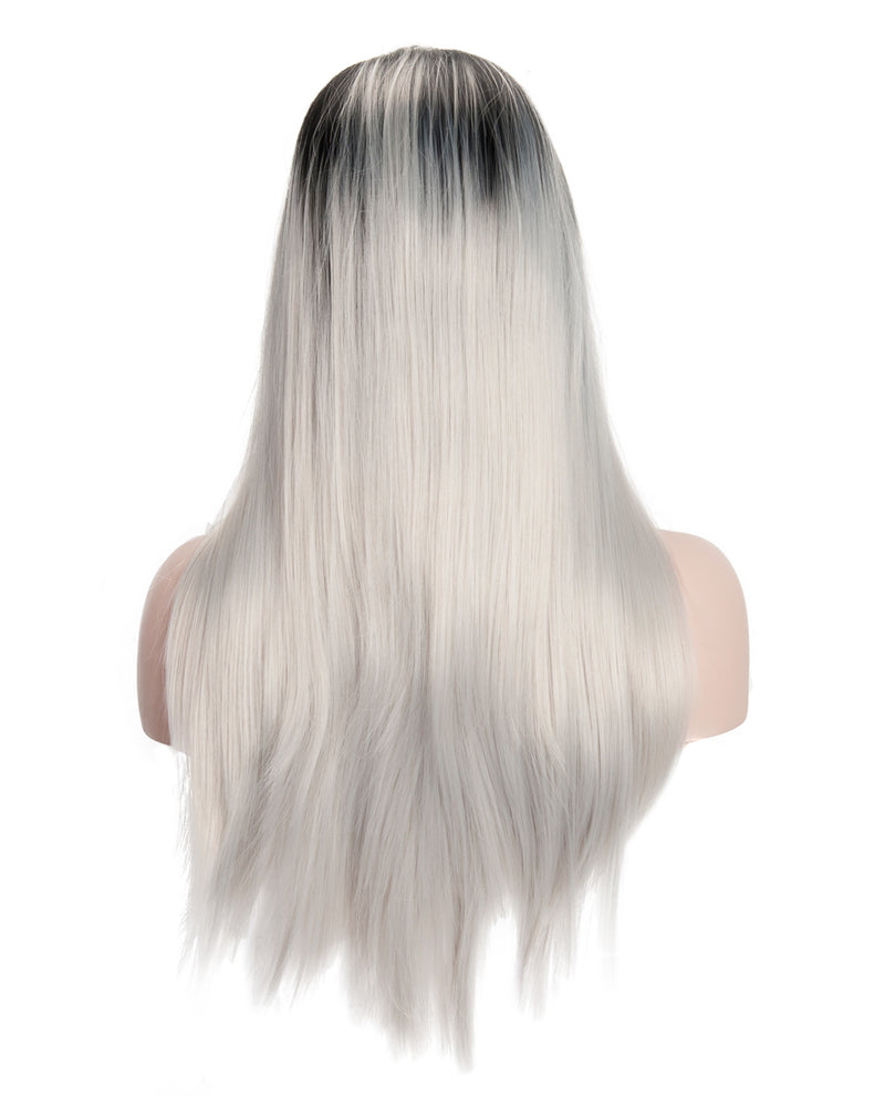 Gray Mix Ombre 22" Straight Synthetic Lace Front Wig - ABHAIR