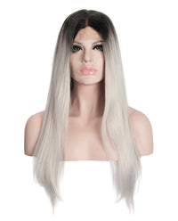 Gray Mix Ombre 22" Straight Synthetic Lace Front Wig - ABHAIR