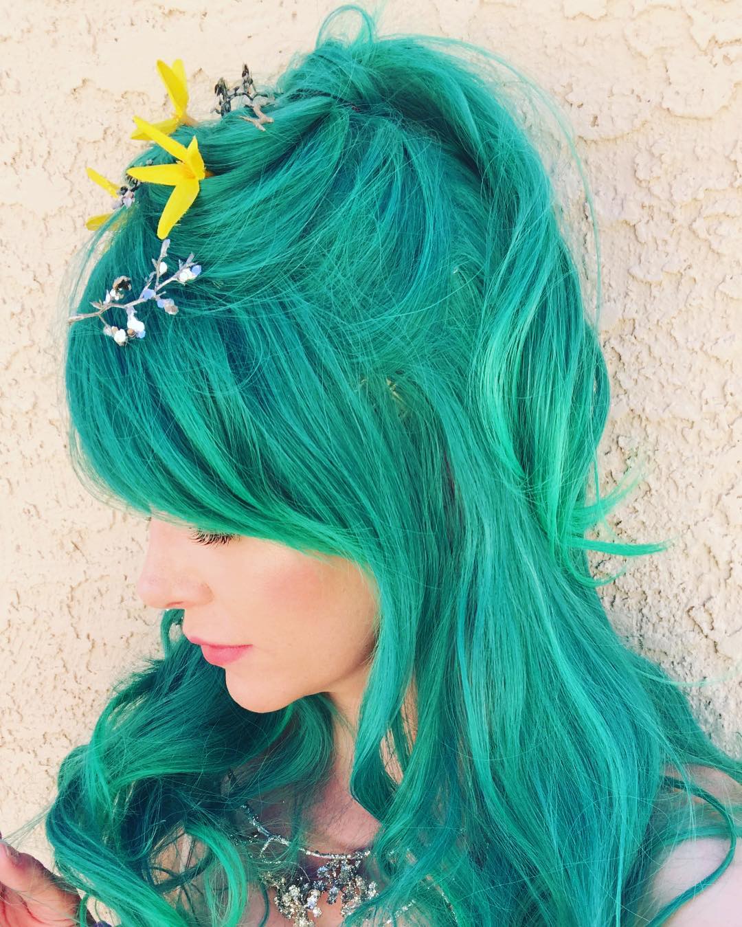 Gradient Green Swept Bang Wavy Costume Wig ABHAIR